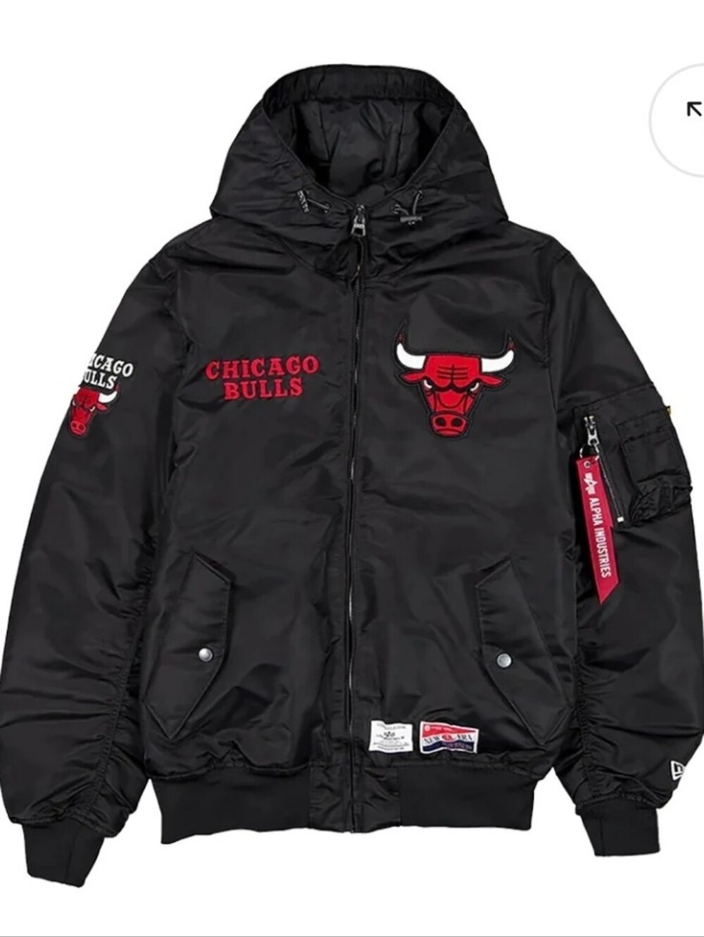 Chicago Bulls Alpha Industries Black Hooded Bomber Jacket NBA Large Mens